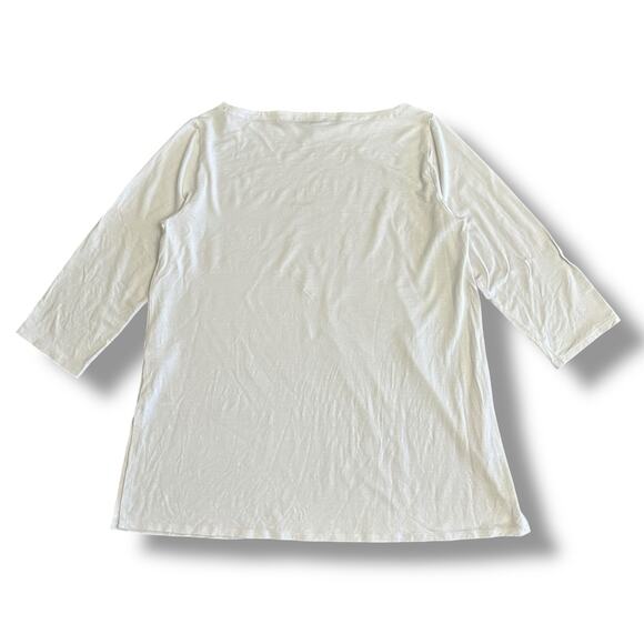 Eileen Fisher Women’s White Top S Boatneck 3/4 Sleeve Stretch Jersey Knit - Picture 5 of 7